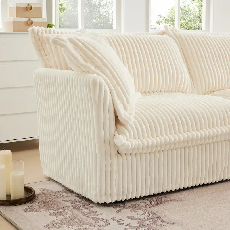 156.6 Corduroy U-Shape 4-Seater Sectional Sofa with Removable Slipcover, Deep Seat Design and French Edge Detailing