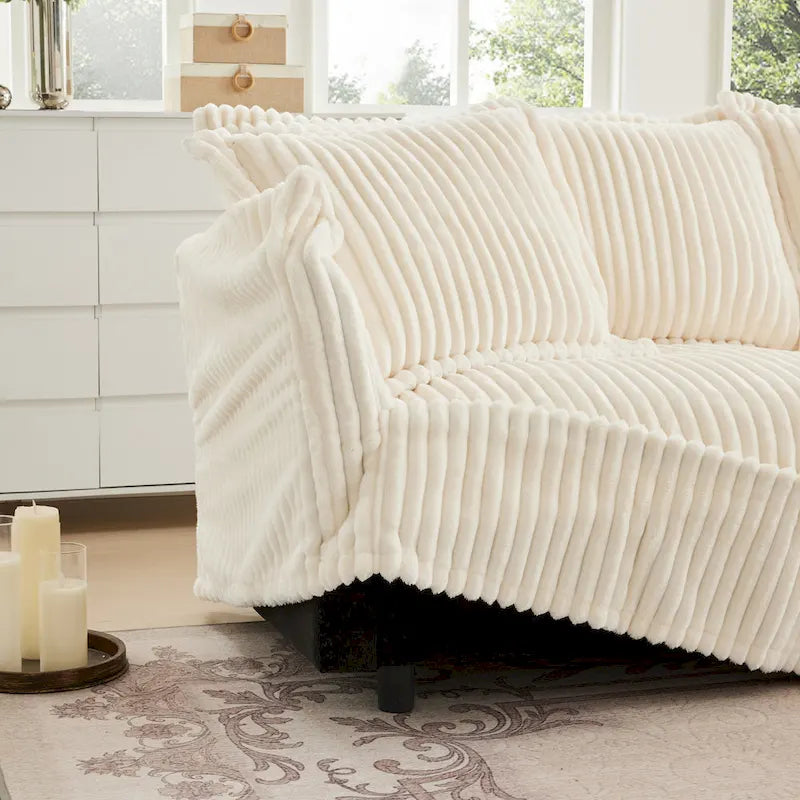 156.6 Corduroy U-Shape 4-Seater Sectional Sofa with Removable Slipcover, Deep Seat Design and French Edge Detailing