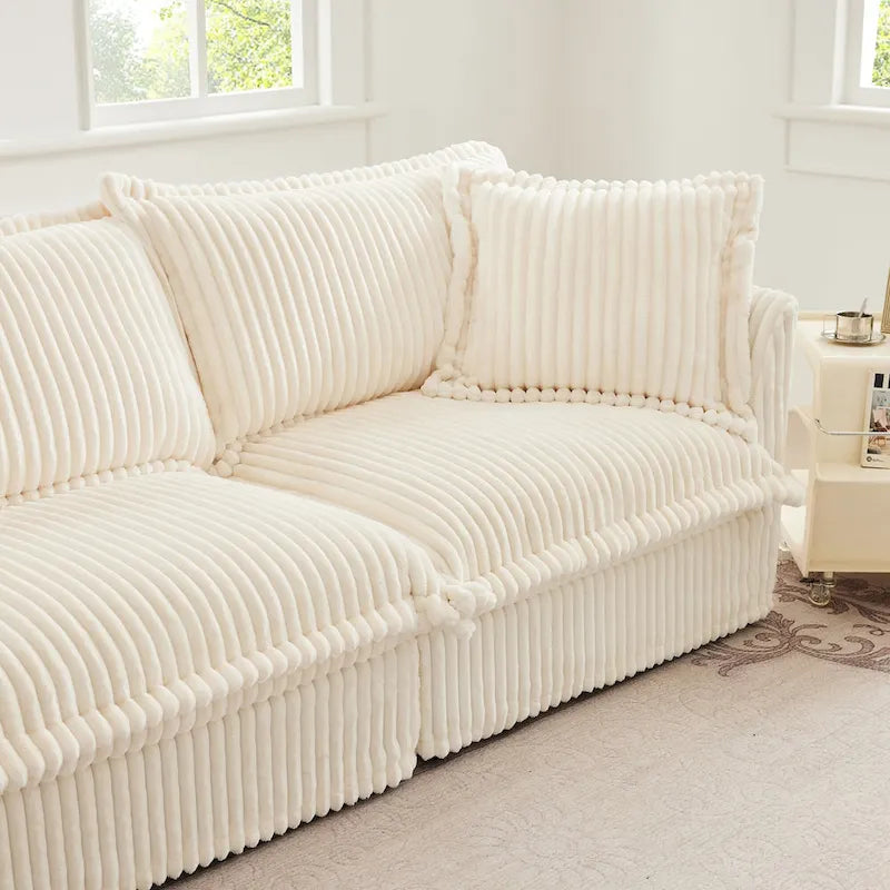 156.6 Corduroy U-Shape 4-Seater Sectional Sofa with Removable Slipcover, Deep Seat Design and French Edge Detailing