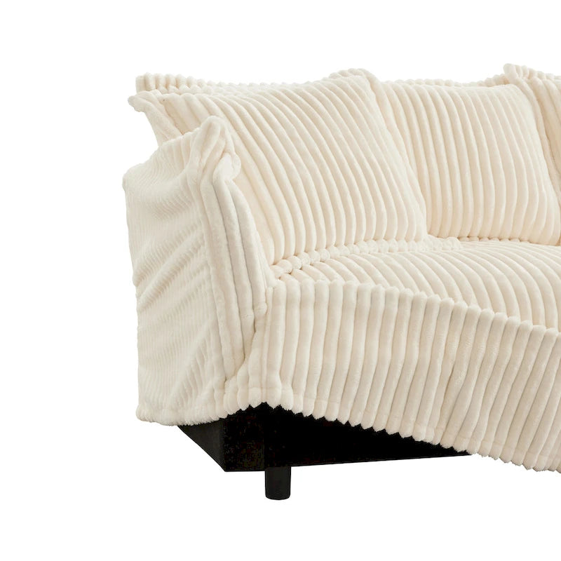 156.6 Corduroy U-Shape 4-Seater Sectional Sofa with Removable Slipcover, Deep Seat Design and French Edge Detailing