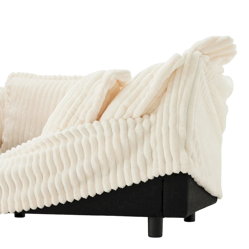 156.6 Corduroy U-Shape 4-Seater Sectional Sofa with Removable Slipcover, Deep Seat Design and French Edge Detailing