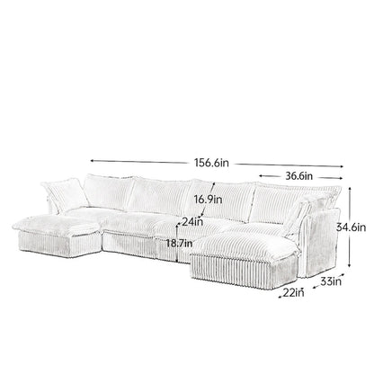 156.6 Corduroy U-Shape 4-Seater Sectional Sofa with Removable Slipcover, Deep Seat Design and French Edge Detailing