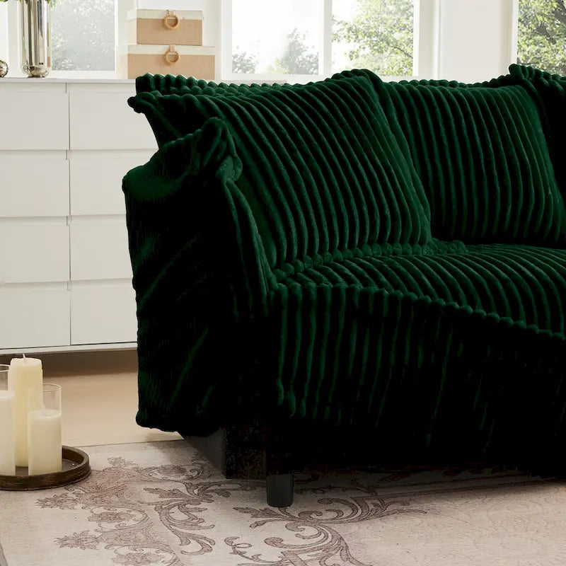156.6 Corduroy U-Shape 4-Seater Sectional Sofa with Removable Slipcover, Deep Seat Design and French Edge Detailing