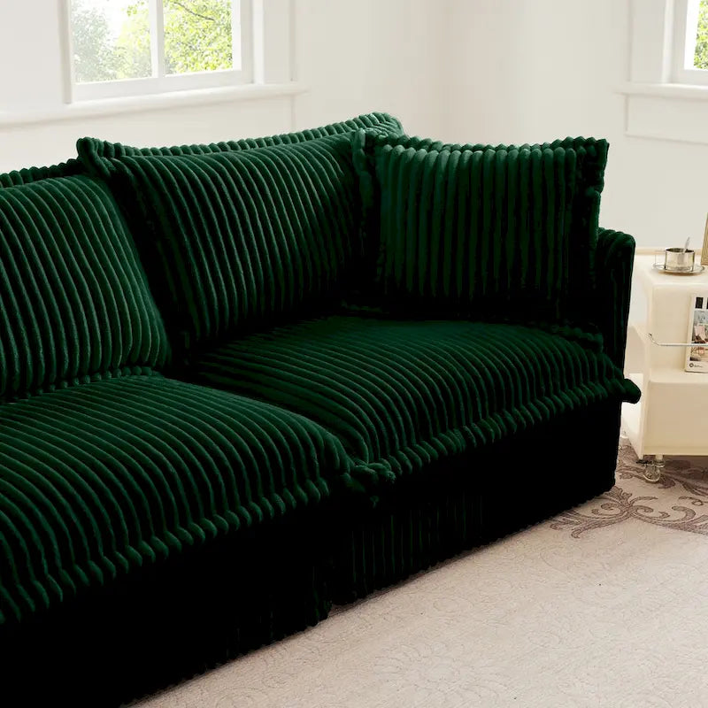 156.6 Corduroy U-Shape 4-Seater Sectional Sofa with Removable Slipcover, Deep Seat Design and French Edge Detailing
