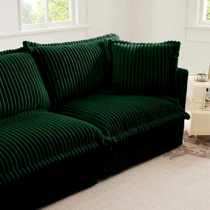 156.6 Corduroy U-Shape 4-Seater Sectional Sofa with Removable Slipcover, Deep Seat Design and French Edge Detailing