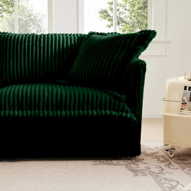 156.6 Corduroy U-Shape 4-Seater Sectional Sofa with Removable Slipcover, Deep Seat Design and French Edge Detailing