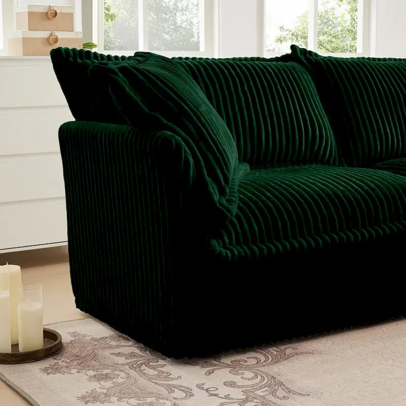 156.6 Corduroy U-Shape 4-Seater Sectional Sofa with Removable Slipcover, Deep Seat Design and French Edge Detailing