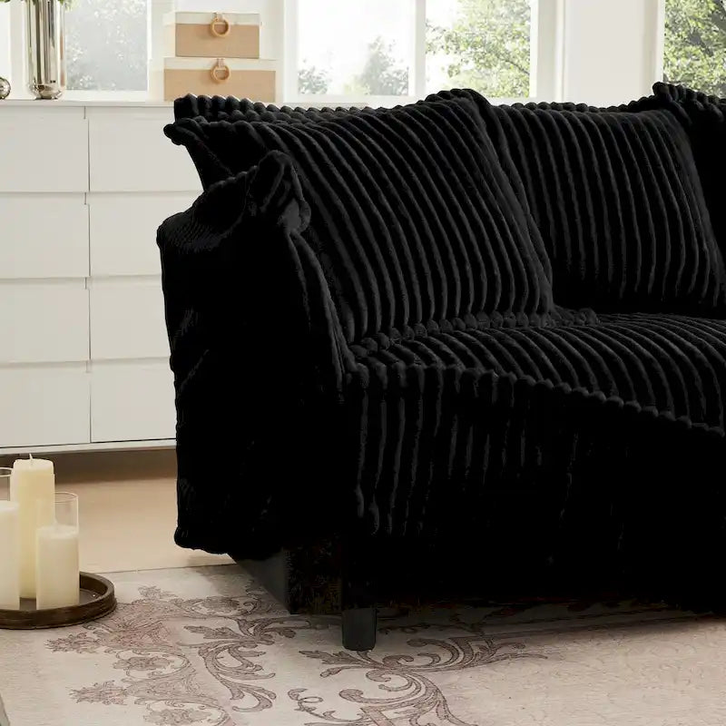 156.6 Corduroy U-Shape 4-Seater Sectional Sofa with Removable Slipcover, Deep Seat Design and French Edge Detailing