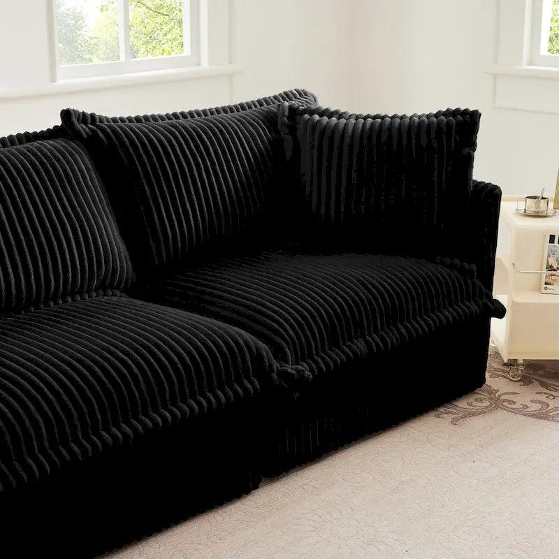 156.6 Corduroy U-Shape 4-Seater Sectional Sofa with Removable Slipcover, Deep Seat Design and French Edge Detailing