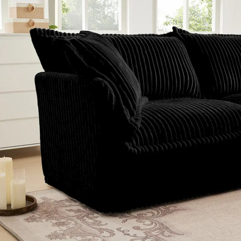 156.6 Corduroy U-Shape 4-Seater Sectional Sofa with Removable Slipcover, Deep Seat Design and French Edge Detailing