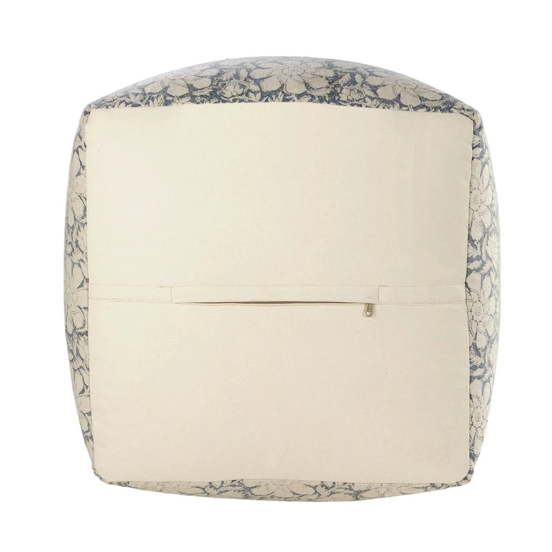 20 Navy Blue and White Floral Handmade Square Pouf Ottoman