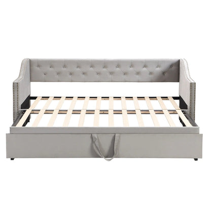 Twin Size Upholstered Daybed with Pop Up Trundle, Gray
