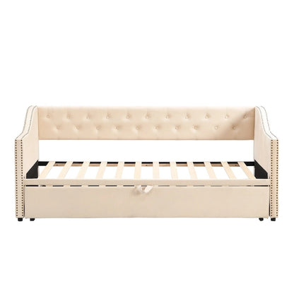Twin Size Upholstered Daybed with Pop Up Trundle, Gray