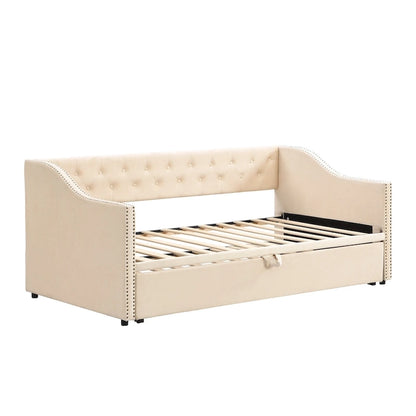 Twin Size Upholstered Daybed with Pop Up Trundle, Gray