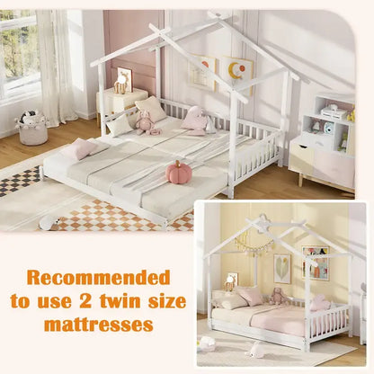 Gymax Wooden House Bed Twin to King Daybed w/ Safety Rails & Decorable