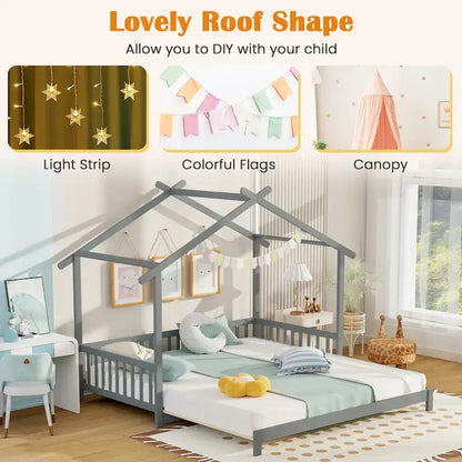 Gymax Wooden House Bed Twin to King Daybed w/ Safety Rails & Decorable