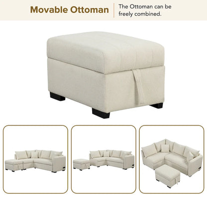 Roomfitters L-Shaped Pull-Out Sleeper Sofa with USB Ports, Power Sockets, and Movable Storage Ottoman