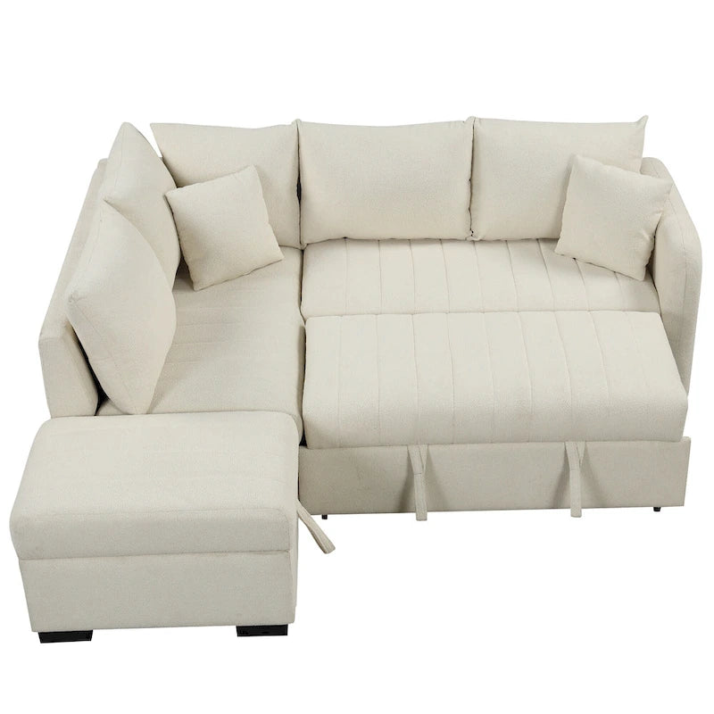 Roomfitters L-Shaped Pull-Out Sleeper Sofa with USB Ports, Power Sockets, and Movable Storage Ottoman