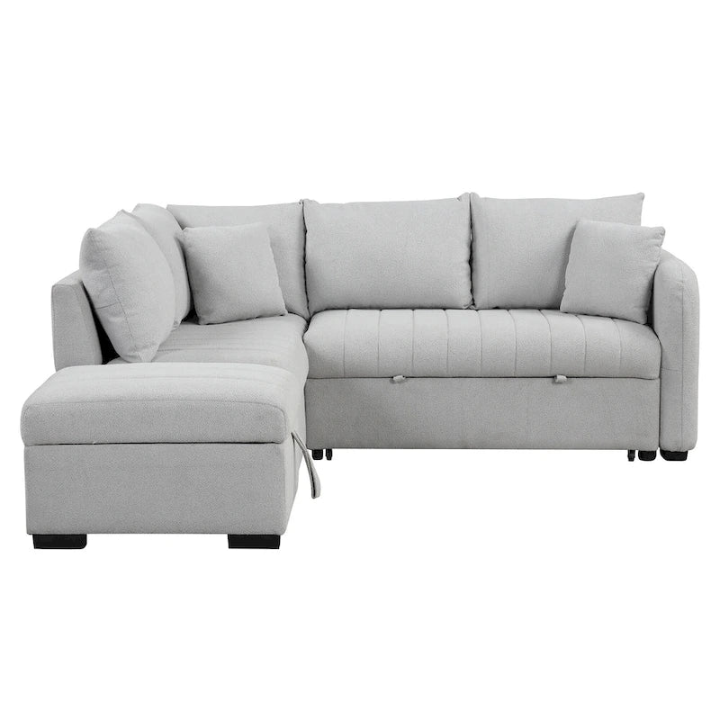 Roomfitters L-Shaped Pull-Out Sleeper Sofa with USB Ports, Power Sockets, and Movable Storage Ottoman