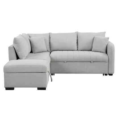 Roomfitters L-Shaped Pull-Out Sleeper Sofa with USB Ports, Power Sockets, and Movable Storage Ottoman