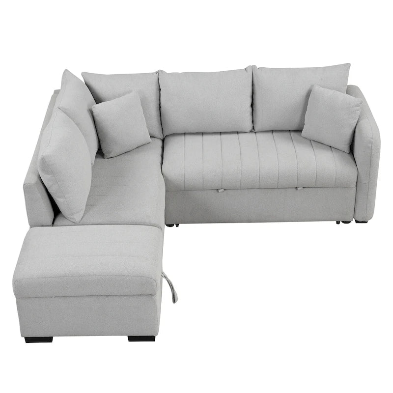 Roomfitters L-Shaped Pull-Out Sleeper Sofa with USB Ports, Power Sockets, and Movable Storage Ottoman