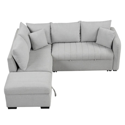 Roomfitters L-Shaped Pull-Out Sleeper Sofa with USB Ports, Power Sockets, and Movable Storage Ottoman