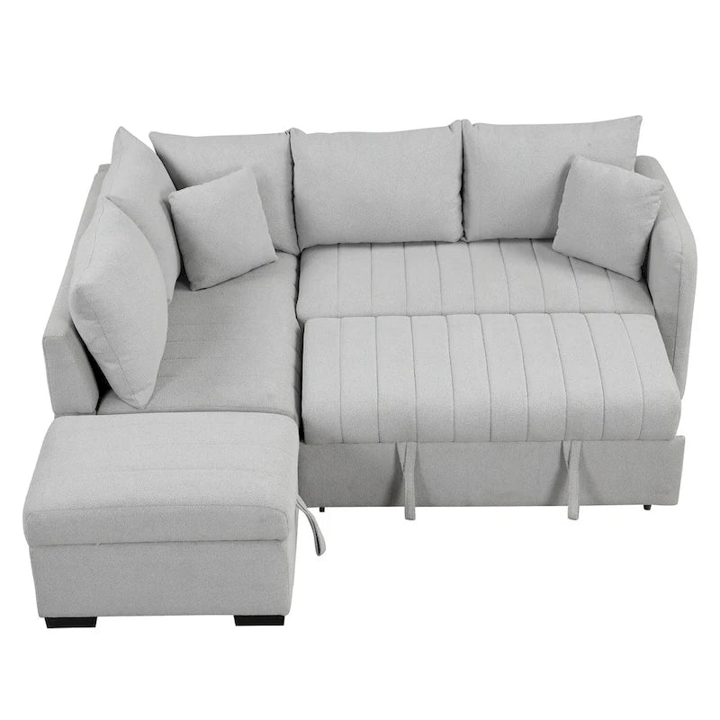Roomfitters L-Shaped Pull-Out Sleeper Sofa with USB Ports, Power Sockets, and Movable Storage Ottoman