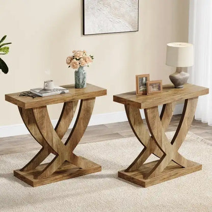 Farmhouse End Table, Narrow Side Table with Fishtail Support Design for Living Room, Study, Brown