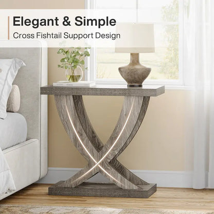 Farmhouse End Table, Narrow Side Table with Fishtail Support Design for Living Room, Study, Brown
