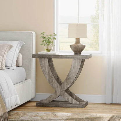 Farmhouse End Table, Narrow Side Table with Fishtail Support Design for Living Room, Study, Brown