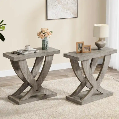 Farmhouse End Table, Narrow Side Table with Fishtail Support Design for Living Room, Study, Brown