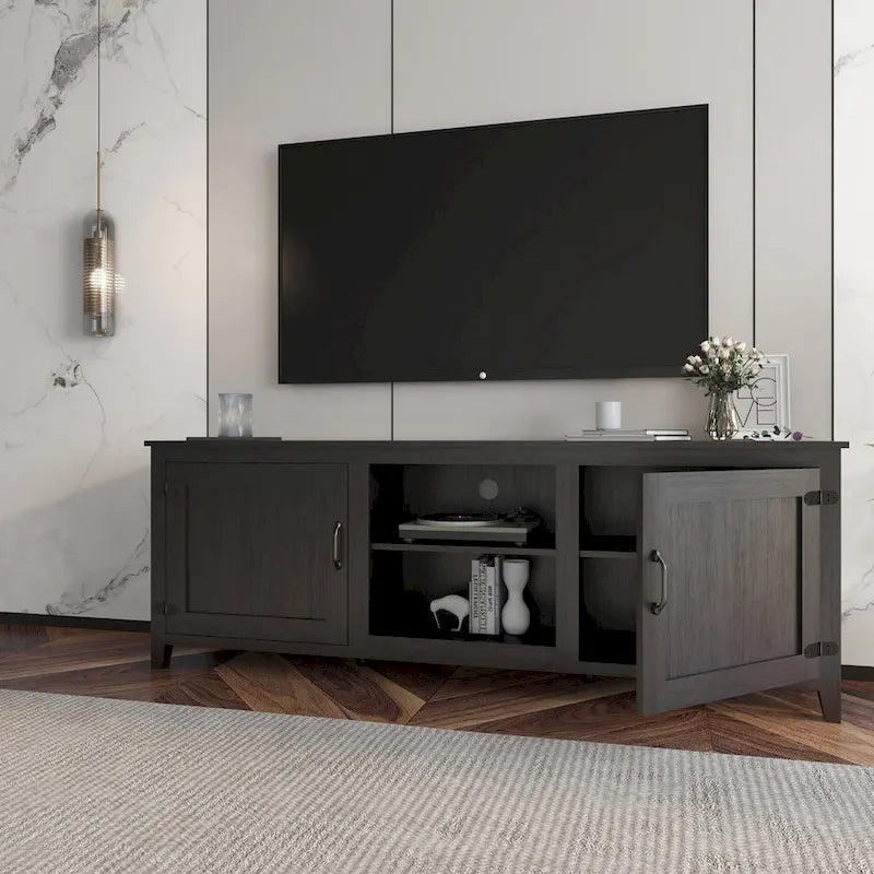 Industrial TV Stand with 2 Storage Cabinet and 4 Shelf Storage for Living Rooms Bedrooms and Playrooms