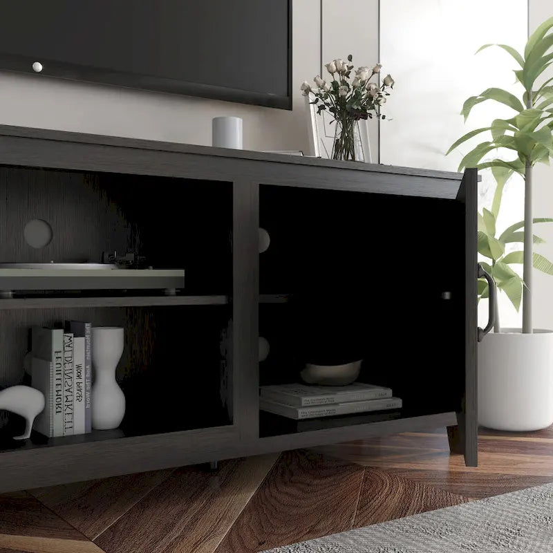 Industrial TV Stand with 2 Storage Cabinet and 4 Shelf Storage for Living Rooms Bedrooms and Playrooms