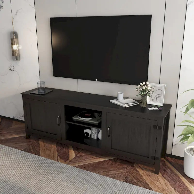 Industrial TV Stand with 2 Storage Cabinet and 4 Shelf Storage for Living Rooms Bedrooms and Playrooms