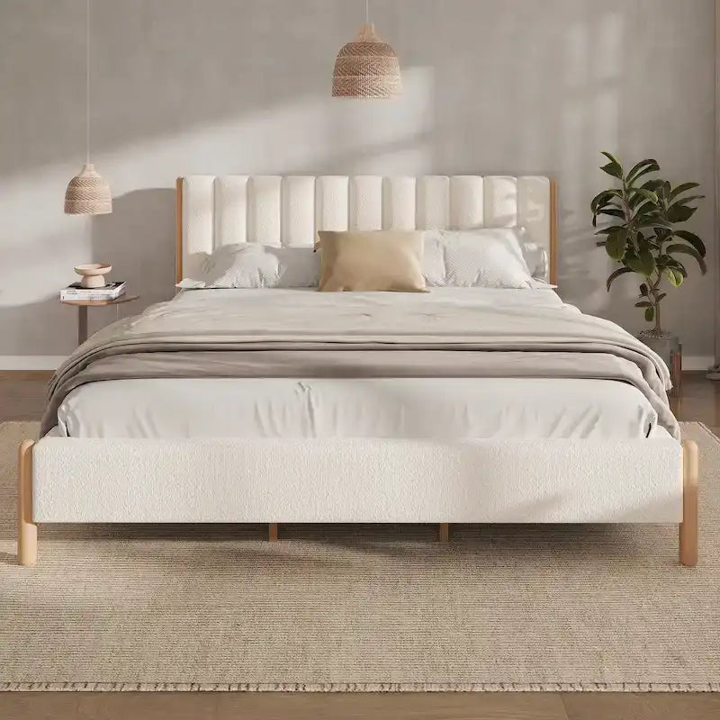 Luxurious Upholstered Bed Frame with Sturdy Wooden Legs