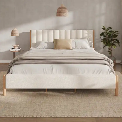 Luxurious Upholstered Bed Frame with Sturdy Wooden Legs