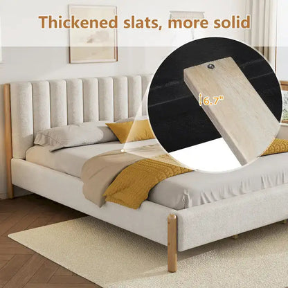 Luxurious Upholstered Bed Frame with Sturdy Wooden Legs