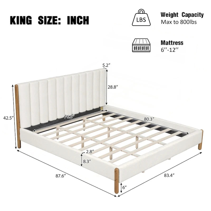 Luxurious Upholstered Bed Frame with Sturdy Wooden Legs