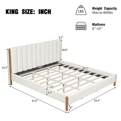 Luxurious Upholstered Bed Frame with Sturdy Wooden Legs