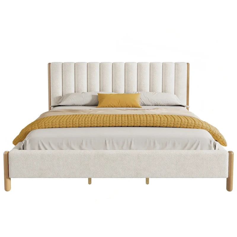Luxurious Upholstered Bed Frame with Sturdy Wooden Legs