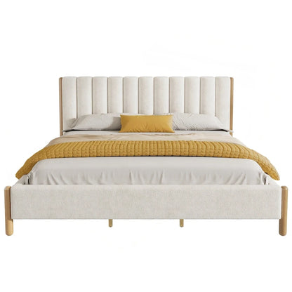 Luxurious Upholstered Bed Frame with Sturdy Wooden Legs