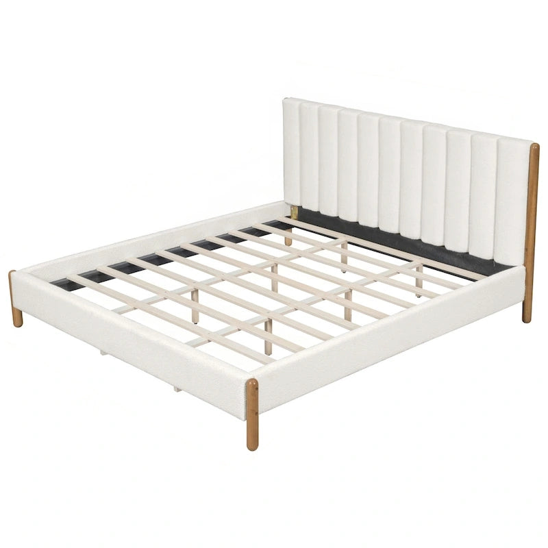 Luxurious Upholstered Bed Frame with Sturdy Wooden Legs
