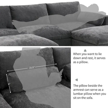 U Shaped Modular Sectional Sofa with Storage Pockets, Pillows, Ottoman
