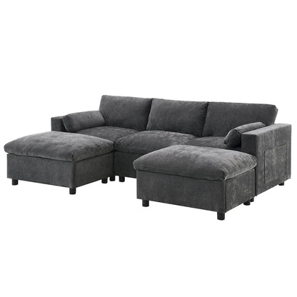 U Shaped Modular Sectional Sofa with Storage Pockets, Pillows, Ottoman
