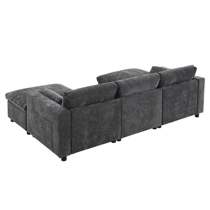 U Shaped Modular Sectional Sofa with Storage Pockets, Pillows, Ottoman
