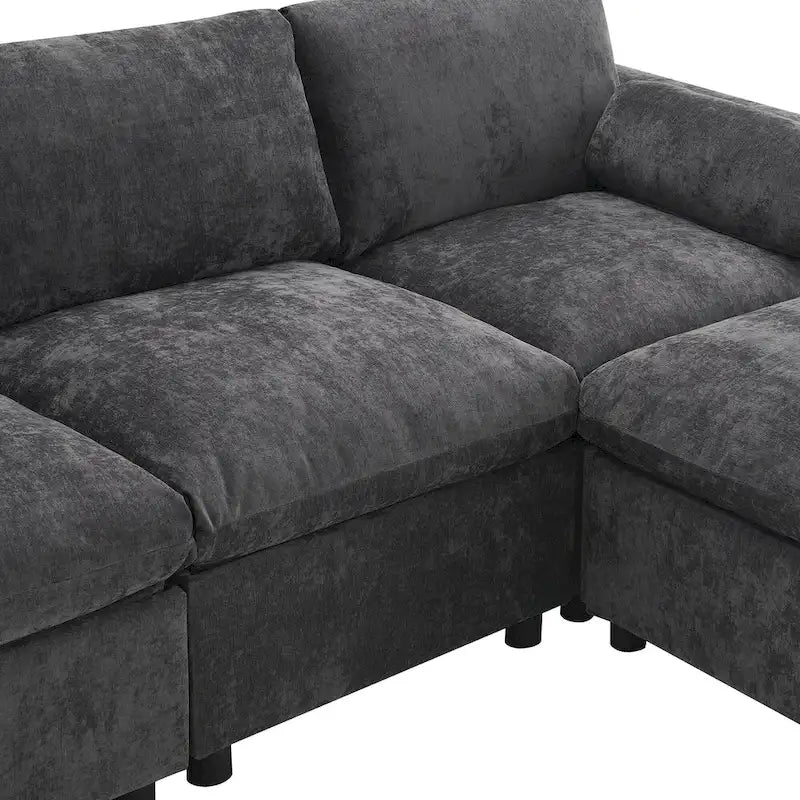 U Shaped Modular Sectional Sofa with Storage Pockets, Pillows, Ottoman