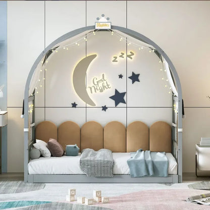 Gray Twin Size Bed with Arched Roof and Trundle