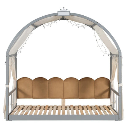 Gray Twin Size Bed with Arched Roof and Trundle