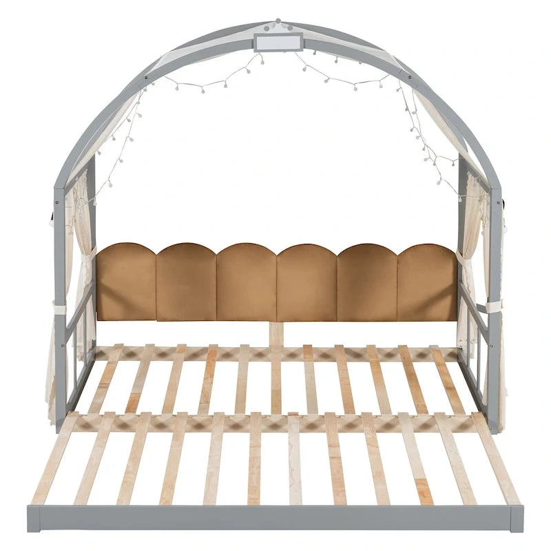 Gray Twin Size Bed with Arched Roof and Trundle