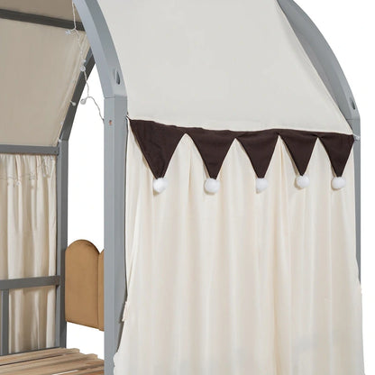 Gray Twin Size Bed with Arched Roof and Trundle